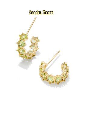 Cailin Gold Huggie Earrings in Light Green Crystal